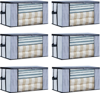 ShubhKraft Blanket Covers For Storage Organizer Set Of 6 Pieces Foldable Blanket Organiser Underbed Storage Box KIVYABLANKET25479(Grey)