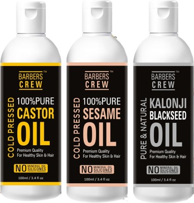 Barbers Crew Cold Pressed Premium Castor Oil And Sesame Oil & Blackseed Oil For Skin & Hair Pure & Natural- 100ML-Packof-3-Bottle-Combo- Hair Oil(300 ml)
