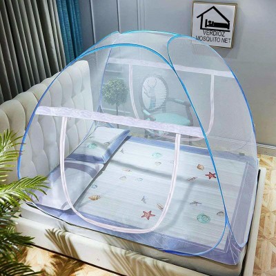 VERDIOZ Cotton Adults Washable QUEEN SIZE BED, Corrosion free steel frame, double yarn 30 gsm, export quality Mosquito Net(Blue, Tent)