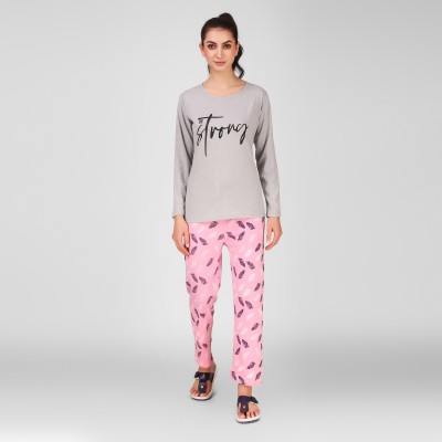 Fit N Fame Women Printed Pink Top & Pyjama Set