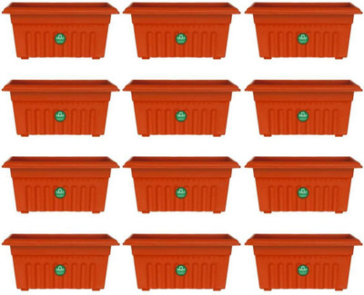 TrustBasket UV Treated Rectangular Plastic Planter (10 inches) - Terracotta Color - Set of 12 Plant Container Set(Pack of 12, Plastic)