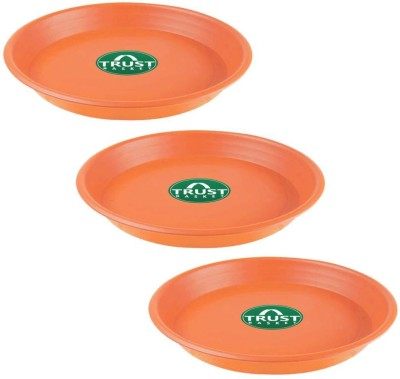 TrustBasket UV Treated Round Bottom Tray(Plate/Saucer) Suitable for 12 inch Round Plastic Pot-Terracotta Color-Set of 3 Plant Container Set(Pack of 3, Plastic)