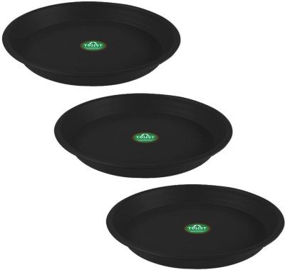 TrustBasket UV Treated Round 7.6 inch Bottom Tray(Plate/Saucer) - Black Color - Set of 3 Plant Container Set(Pack of 3, Plastic)
