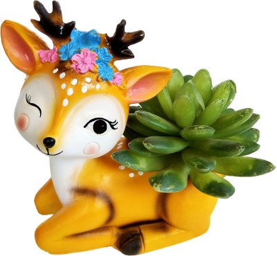 Homesutraa 4.7 inch Deer Resin Pot Small Mini Cute Fancy Decorative Pot (12 X 9 X 12 CM) Plant Container Set(Polythene)