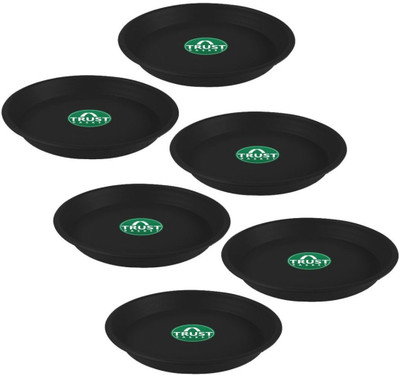 TrustBasket UV Treated Round Bottom Tray(Plate/Saucer) Suitable for 14 inch Round Plastic Pot - Black Color - Set of 6 Plant Container Set(Pack of 6, Plastic)
