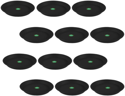 TrustBasket UV Treated Round Bottom Tray(Plate/Saucer) Suitable for 12 inch Round Plastic Pot - Black Color - Set of 12 Plant Container Set(Pack of 12, Plastic)