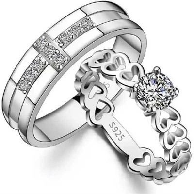 Aajkalgifts Adjustable Couple Ring for lovers in silver stylish king Queen design Alloy Ring Set
