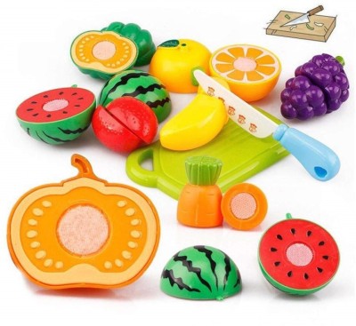 Kingwell Realistic Sliceable Fruits Cutting Play Toy Set with Velcro - Pretend Play Educational Toys for Kids and Children 15pcs