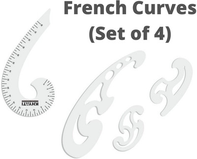 KHYATI Designing French Curves- Set of 4 French scale: 1 pc of French curve 6 shape with marking (36 cm) and 3 pcs of accurate French curve with inking edges (without marking)- Sewing Kit Ruler(Set of 4, White)