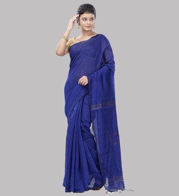 Ruuprekha Self Design Handloom Pure Cotton Saree(Blue)