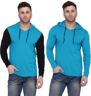 Money Leaf Solid Men Henley Neck Light Blue T-Shirt