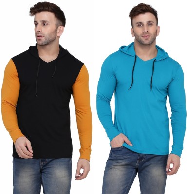 Lawful Casual Solid Men Hooded Neck Multicolor T-Shirt