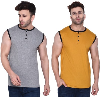 Lawful Casual Solid Men Henley Neck Silver, Gold T-Shirt