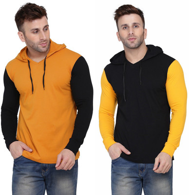BEYOU FASHION Solid Men Hooded Neck Multicolor T-Shirt