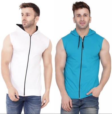 Trendfull Solid Men Hooded Neck White, Light Green T-Shirt