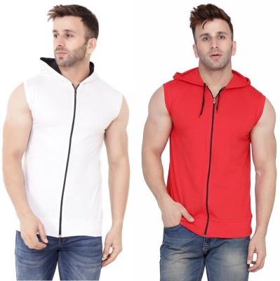 BEYOU FASHION Solid Men Hooded Neck Red, White T-Shirt