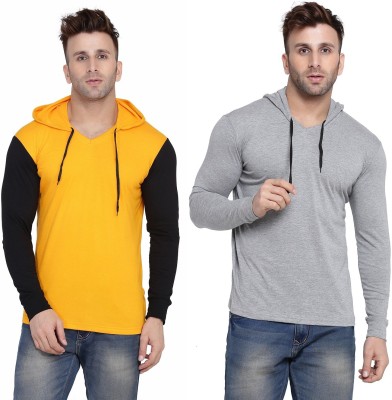 Lawful Casual Solid Men Hooded Neck Multicolor T-Shirt