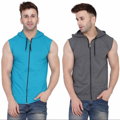 BEYOU FASHION Solid Men Hooded Neck Grey, Light Green T-Shirt