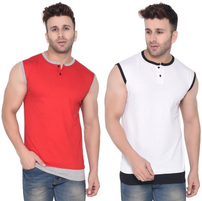 Trendfull Solid Men Henley Neck Red, White T-Shirt