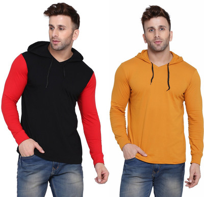 BEYOU FASHION Solid Men Hooded Neck Multicolor T-Shirt