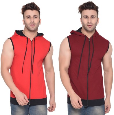 Trendfull Solid Men Hooded Neck Red, Maroon T-Shirt