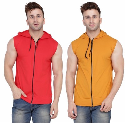 Lawful Casual Solid Men Hooded Neck Red, Gold T-Shirt