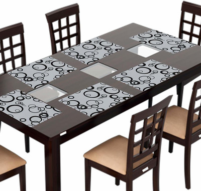 Groki Rectangular Pack of 6 Table Placemat(Grey, Black, Polyester)