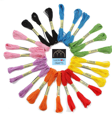 Lucknow Crafts Multicolor Premium Hand Embroidered Cotton Thread Skeins for Craft Projects Thread(8 m Pack of50)