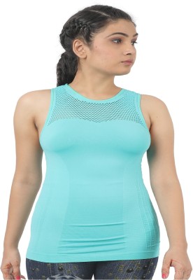 Camey Casual Sleeveless Solid Women Light Blue Top