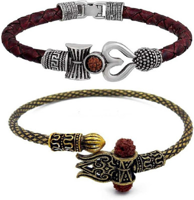 FARID ENTERPRISES Metal, Leather Silver, Gold-plated Kada(Pack of 2)
