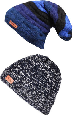 Knotyy Self Design Beanie Cap(Pack of 2)