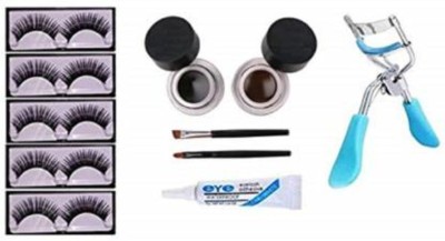 AVEU 5 Pair Eyelash, Glue, Curler, Gel Eyeliner Black(4 Items in the set)