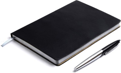 PAPERLLA Raven Black UNDATED Diary - Stylish Faux Leather Soft Cover Planner and Organiser for Student Boys and Girls with Pen. A5 Diary RULED 180 Pages(Black)