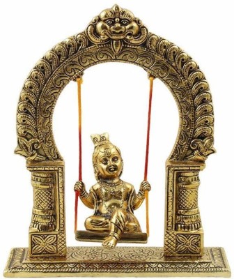 Metal Laddu Gopal Makhan Lord Krishna Statue Idol 3.5x4x2 Inches Silver 