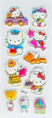 Super Easy 0.8 cm Hello Kitty Character Puffy 3D Cute Funny Stickers ( 5 Sheets) Self Adhesive Sticker(Pack of 5)