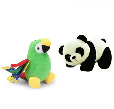 Agnolia soft toy panda-32cm and musical parrot  - 28 cm(Multicolor)
