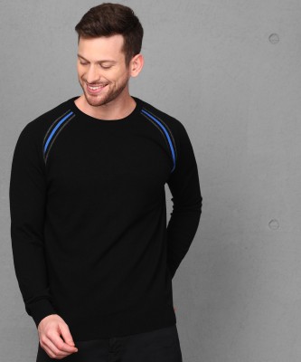 METRONAUT Solid Round Neck Casual Men Black Sweater