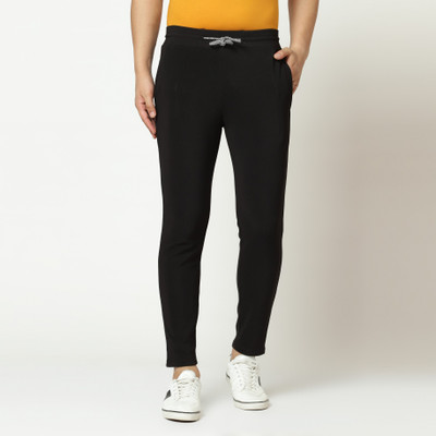 TQH Solid Men Black Track Pants