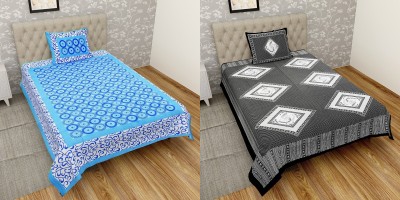 TANIKA - Belives in best quality 150 TC Cotton Single Printed Flat Bedsheet(Pack of 2, Blue, Black)