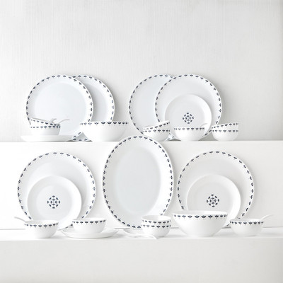 Larah by Borosil Pack of 33 Opalware Fabula Dinner Set(White, Microwave Safe)