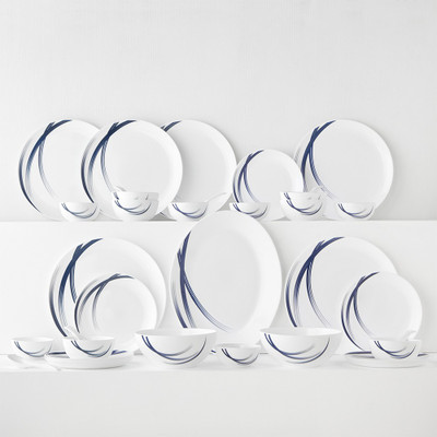 Larah by Borosil Pack of 33 Opalware Indigo Stella Dinner Set(White, Microwave Safe)