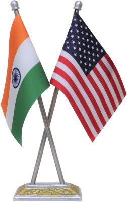 FlagSource India - USA Double Sided Wind Table Miniature Flag(Polyester)