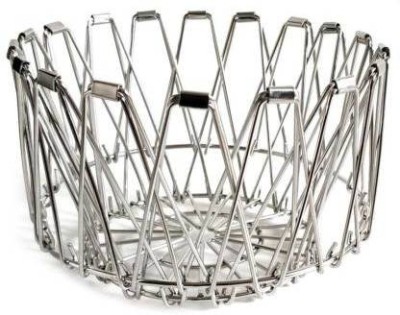 KITCHENCAFE Stainless Steel Fruit & Vegetable Basket | FRUIT BOWL | FOLDABLE BASKET | HOT PLATE STAND | CUTLERY HOLDER | RINSE BOWL | FRUIT TRAY Steel Fruit & Vegetable Basket (Silver) Stainless Steel Fruit & Vegetable Basket(Silver)