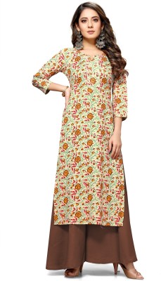 Rajnandini Women Printed Straight Kurta(Beige)