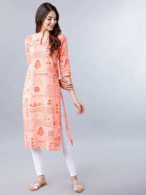 Vishudh Women Printed Straight Kurta(Pink)