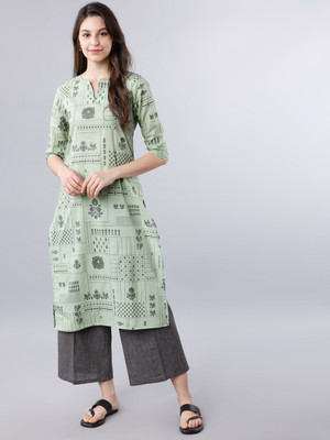 Vishudh Women Printed Straight Kurta(Green)