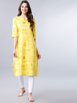 Vishudh Women Printed Straight Kurta(Yellow)