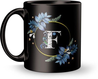 Elegaci Gifts F Letter Flower design print gift for Friend Ceramic Coffee Mug(320 ml)