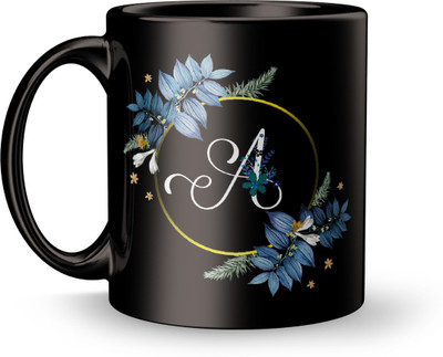 Plakasha creations Letter A Floral Background Design Printed Ceramic Coffee Mug(310 ml)