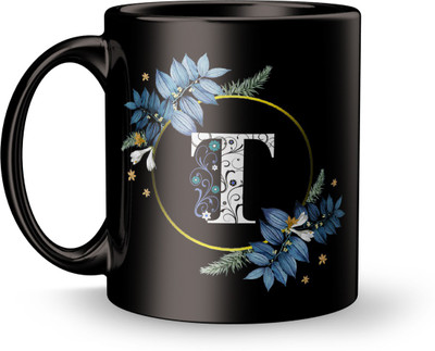 Dreamlivproducts Letter T Floral Background Design Printed. Ceramic Coffee Mug(310 ml)